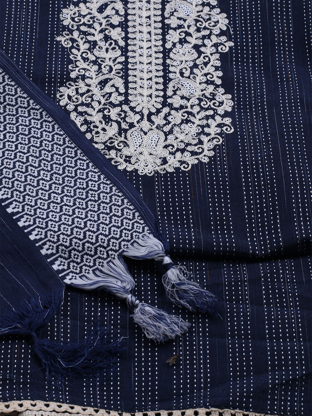 Neck Embroidered Cotton Blend Unstitched Suit With Dupatta