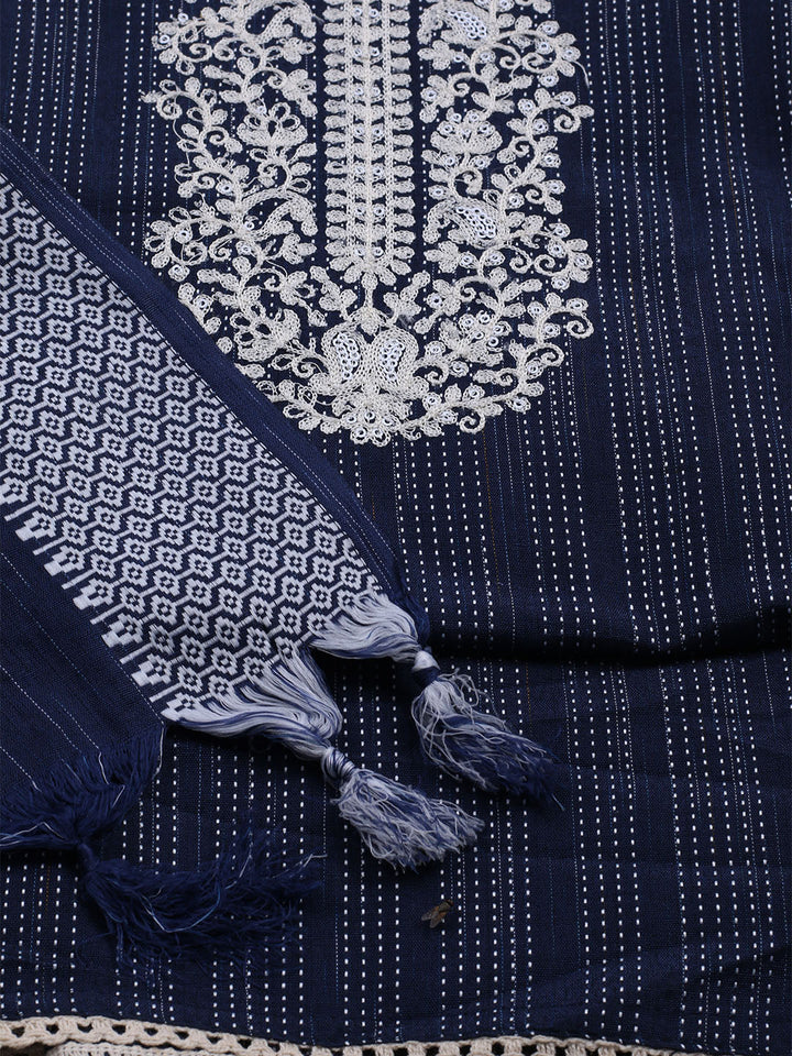 Neck Embroidered Cotton Blend Unstitched Suit With Dupatta