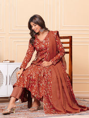 Printed Cotton Blend Kurta With Pants & Dupatta