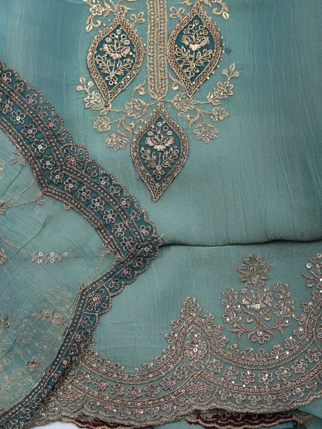 Embroidered Tissue Unstitched Suit With Pant &amp; Dupatta