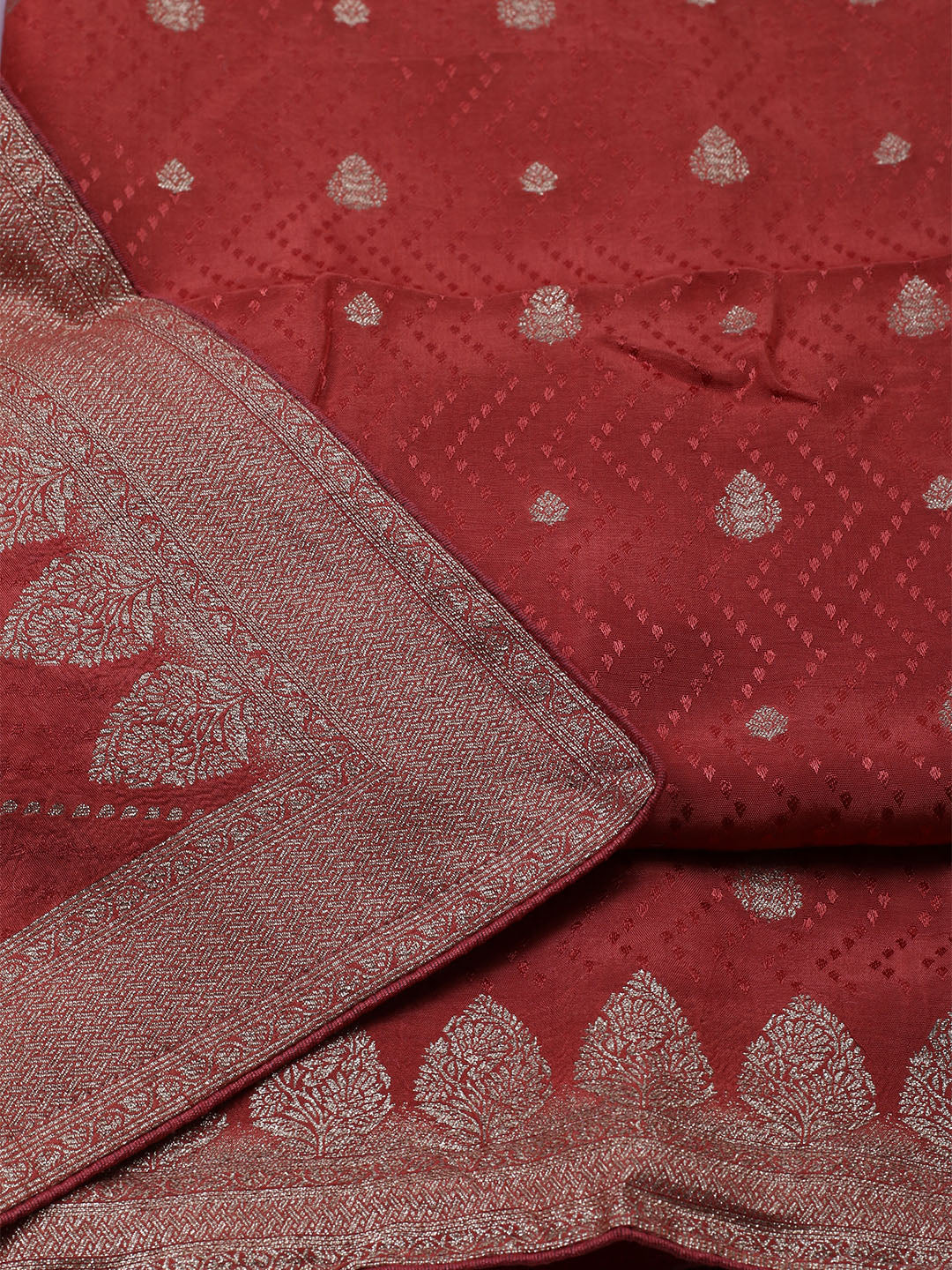 Woven Border Chanderi Unstitched Suit With Dupatta