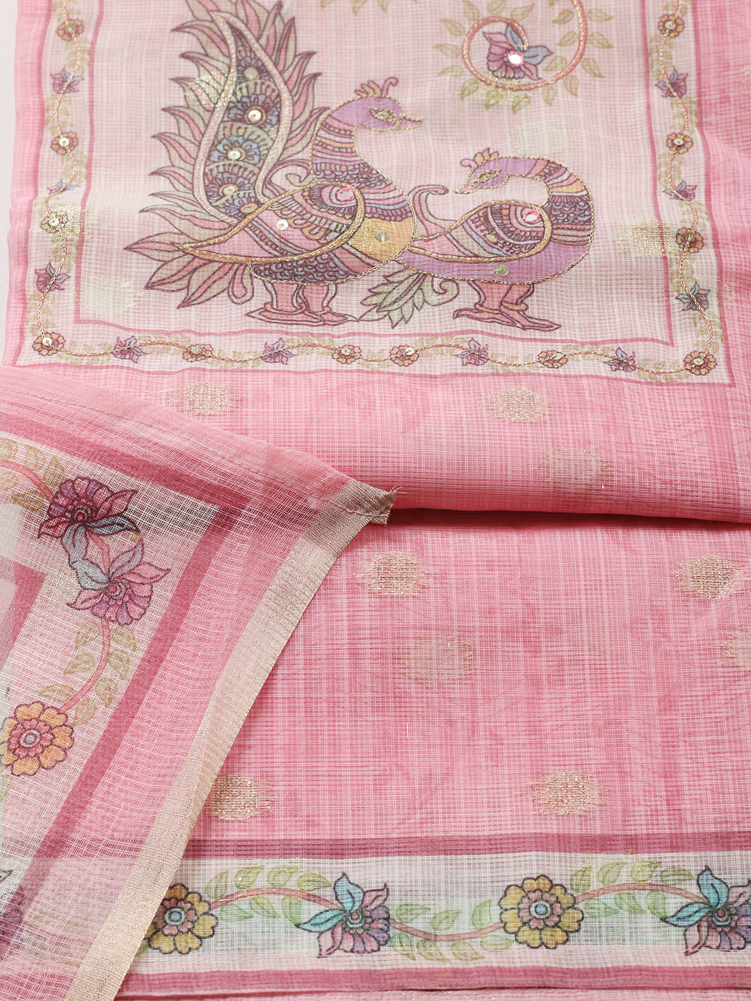 Embroidered Cotton Blend Unstitched Suit With Pant &amp; Dupatta