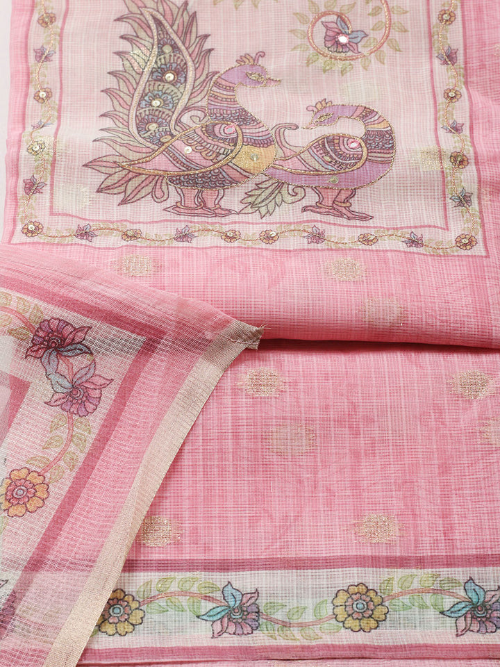 Embroidered Cotton Blend Unstitched Suit With Pant &amp; Dupatta
