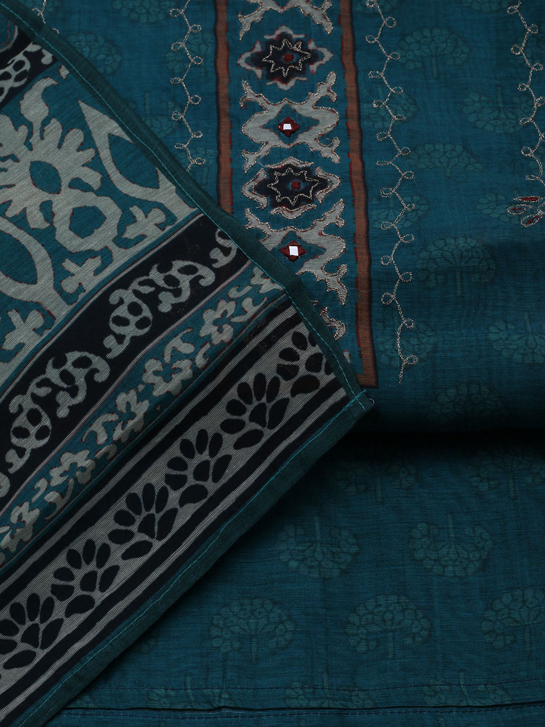 Printed Cotton Blend Unstitched Suit With Dupatta