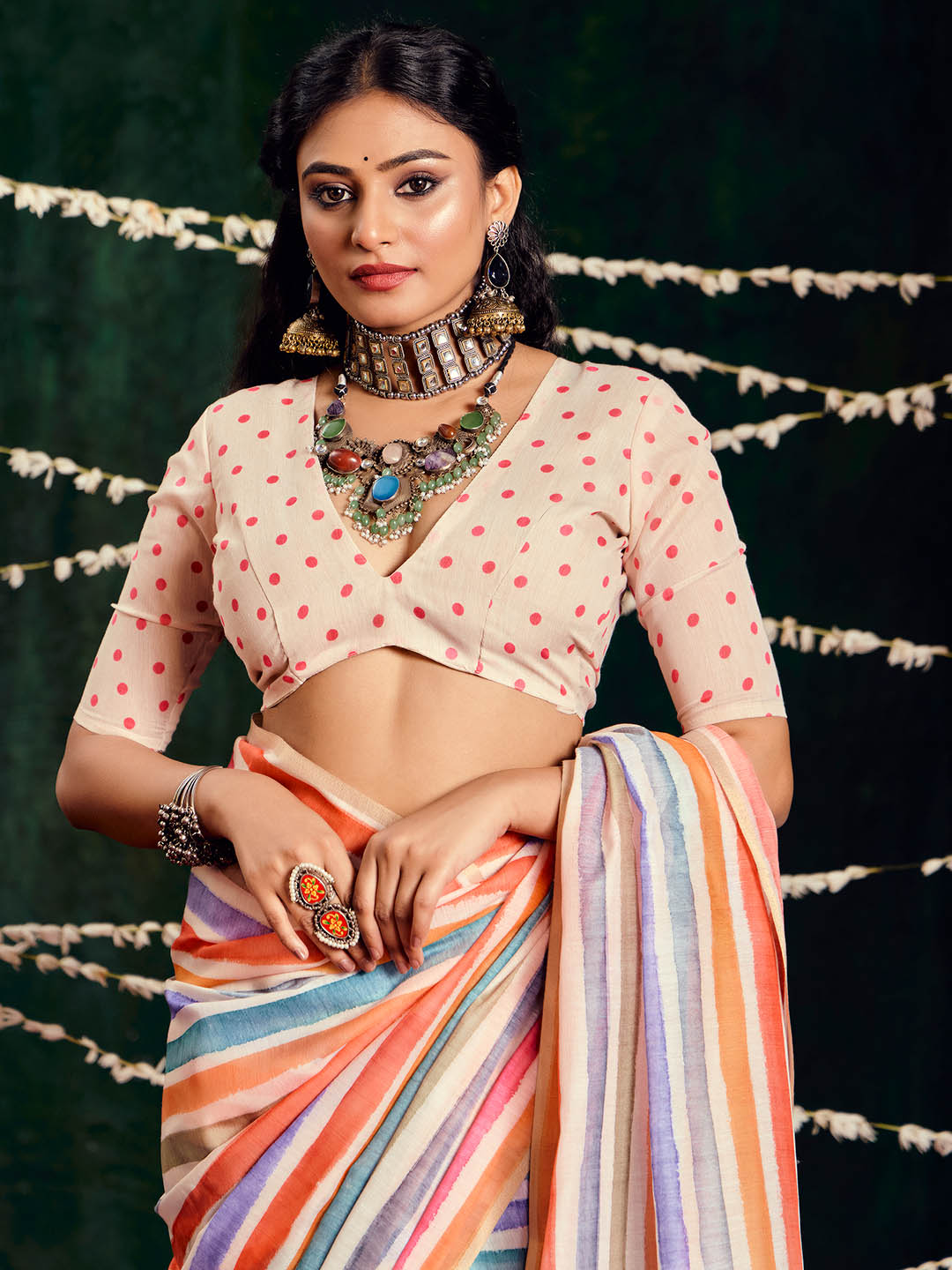 Check Printed Chanderi Saree