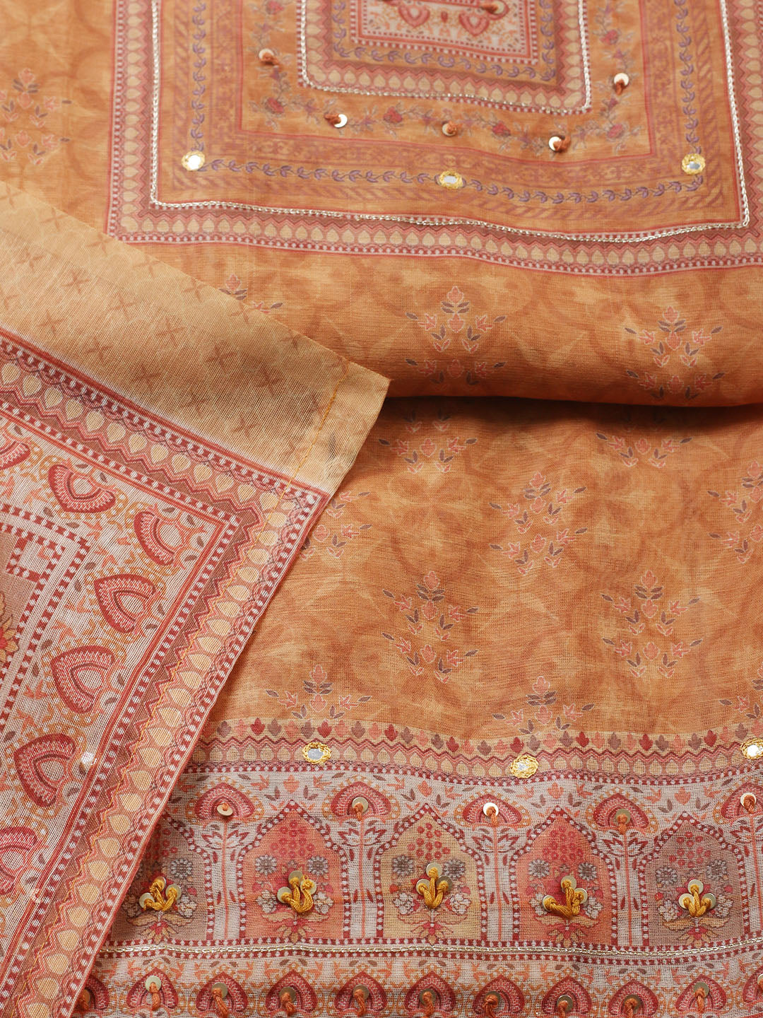 Embellished Chanderi Unstitched Suit With Pant &amp; Dupatta