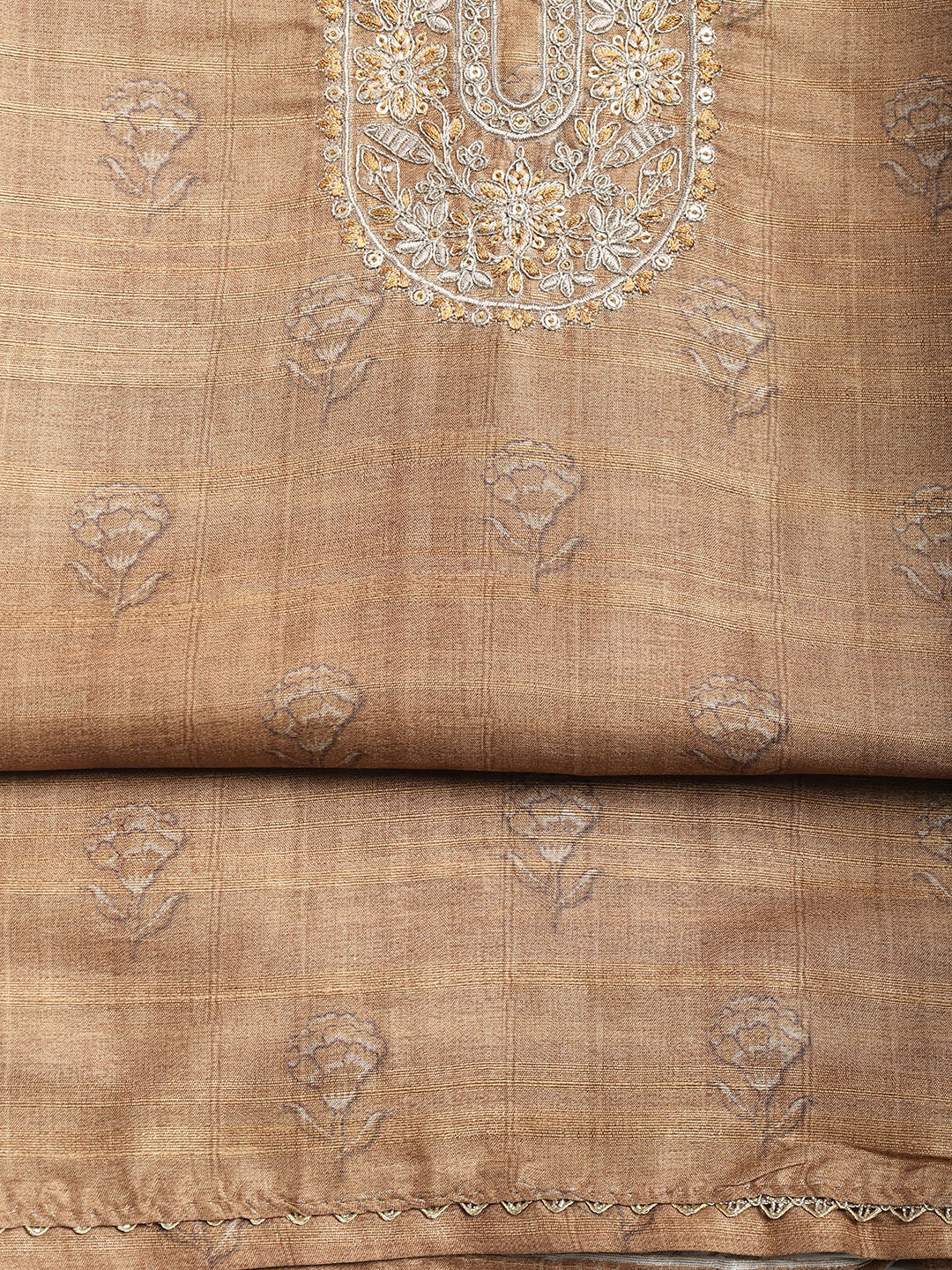 Printed Chanderi Unstitched Suit With Dupatta