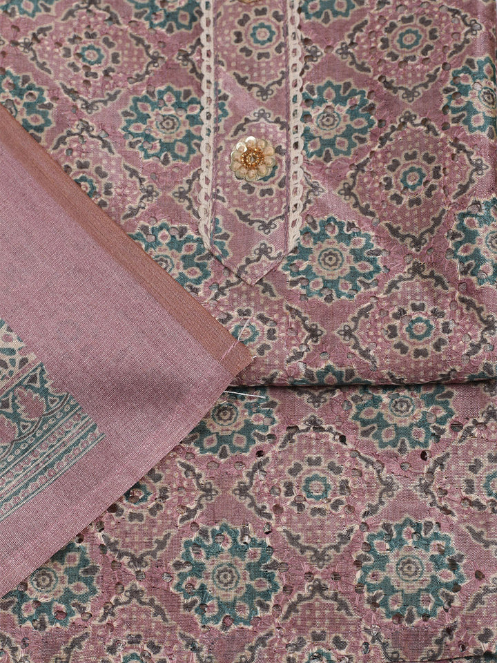 Printed Cotton Unstitched Suit With Pant &amp; Dupatta