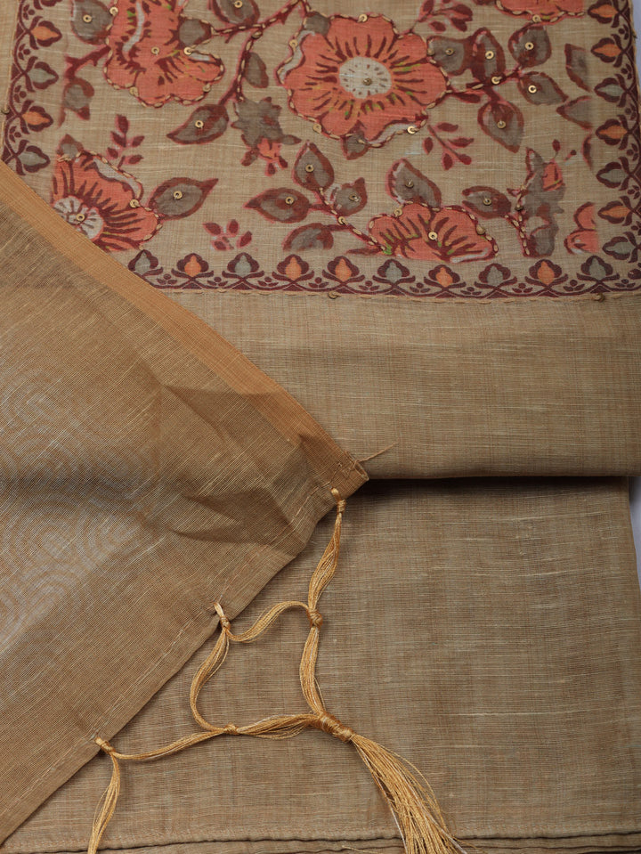 Embroidered Chanderi Unstitched Suit With Pant &amp; Dupatta