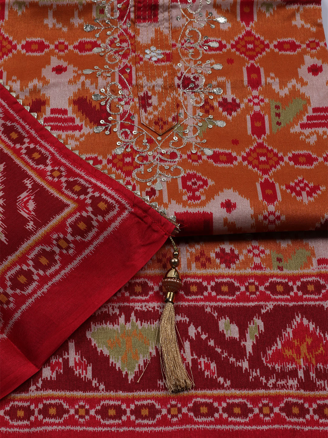 Printed Chanderi Unstitched Suit With Dupatta