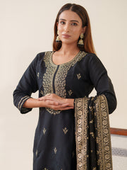 Embroidery Cotton Kurta With Pants & Dupatta