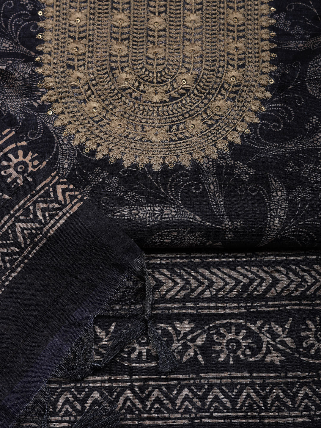 Embroidered Cotton Blend Unstitched Suit With Pant &amp; Dupatta