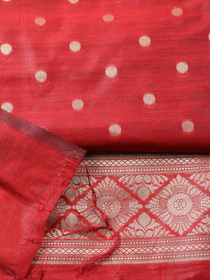 Woven Design Chanderi Unstitched Suit With Pant Dupatta