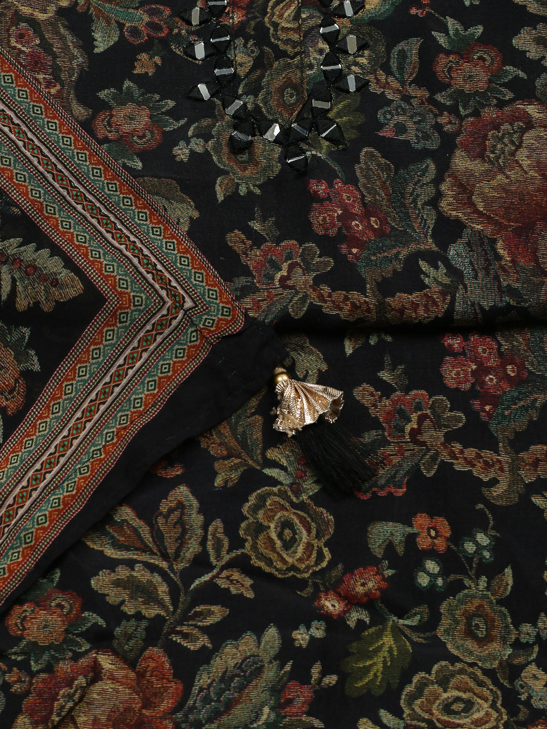 Embellished Muslin Unstitched Suit With Pant &amp; Dupatta