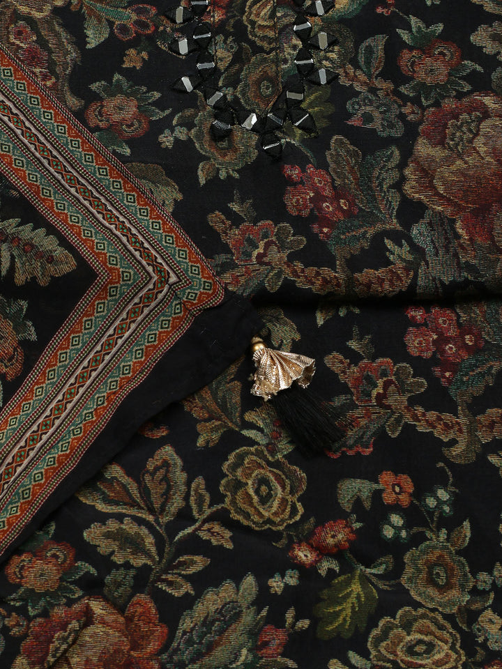 Embellished Muslin Unstitched Suit With Pant &amp; Dupatta