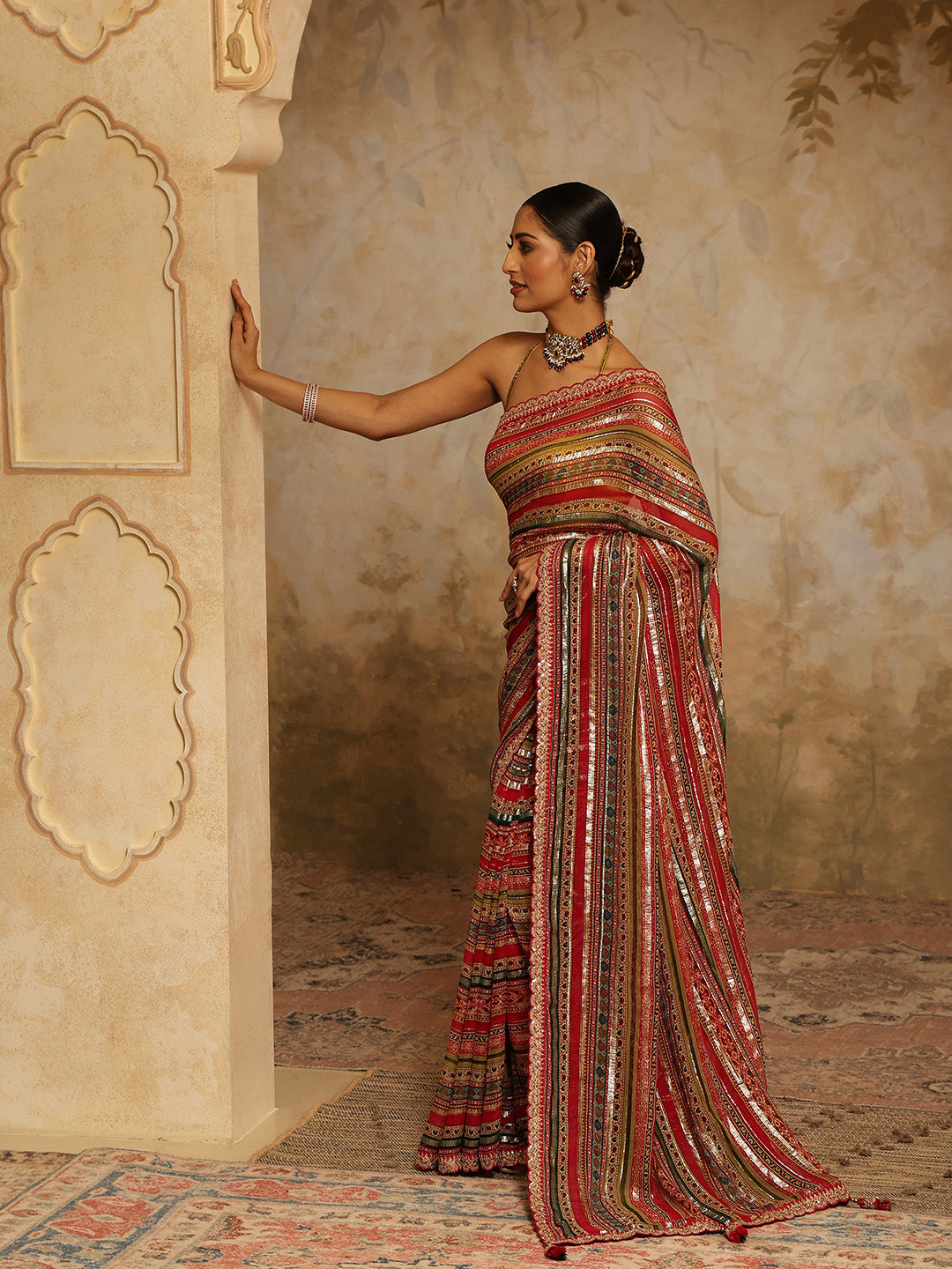 Digital Printed &amp; Zari Stripes Georgette Saree