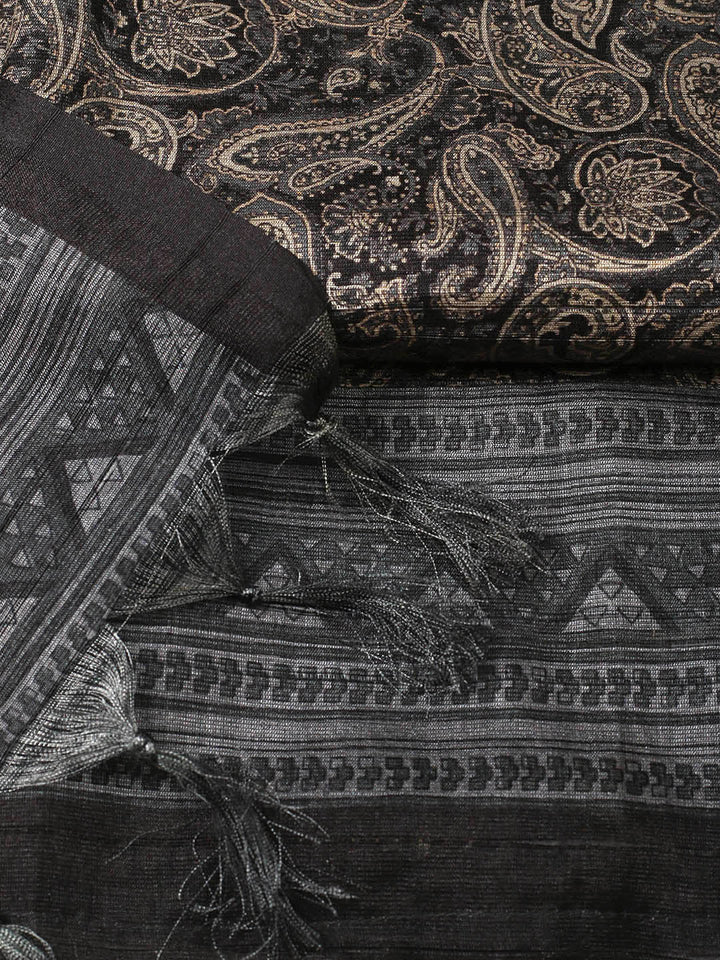 Printed Chanderi Unstitched Suit With Pant &amp; Dupatta