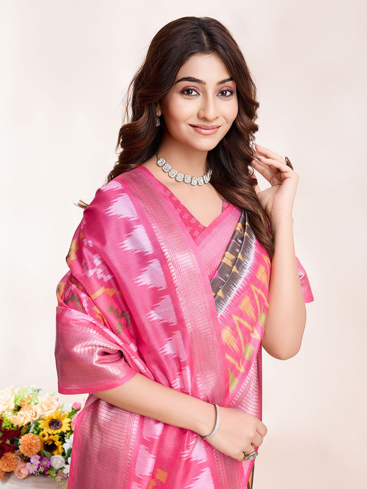 Patola Zari Border Art Silk Woven Saree