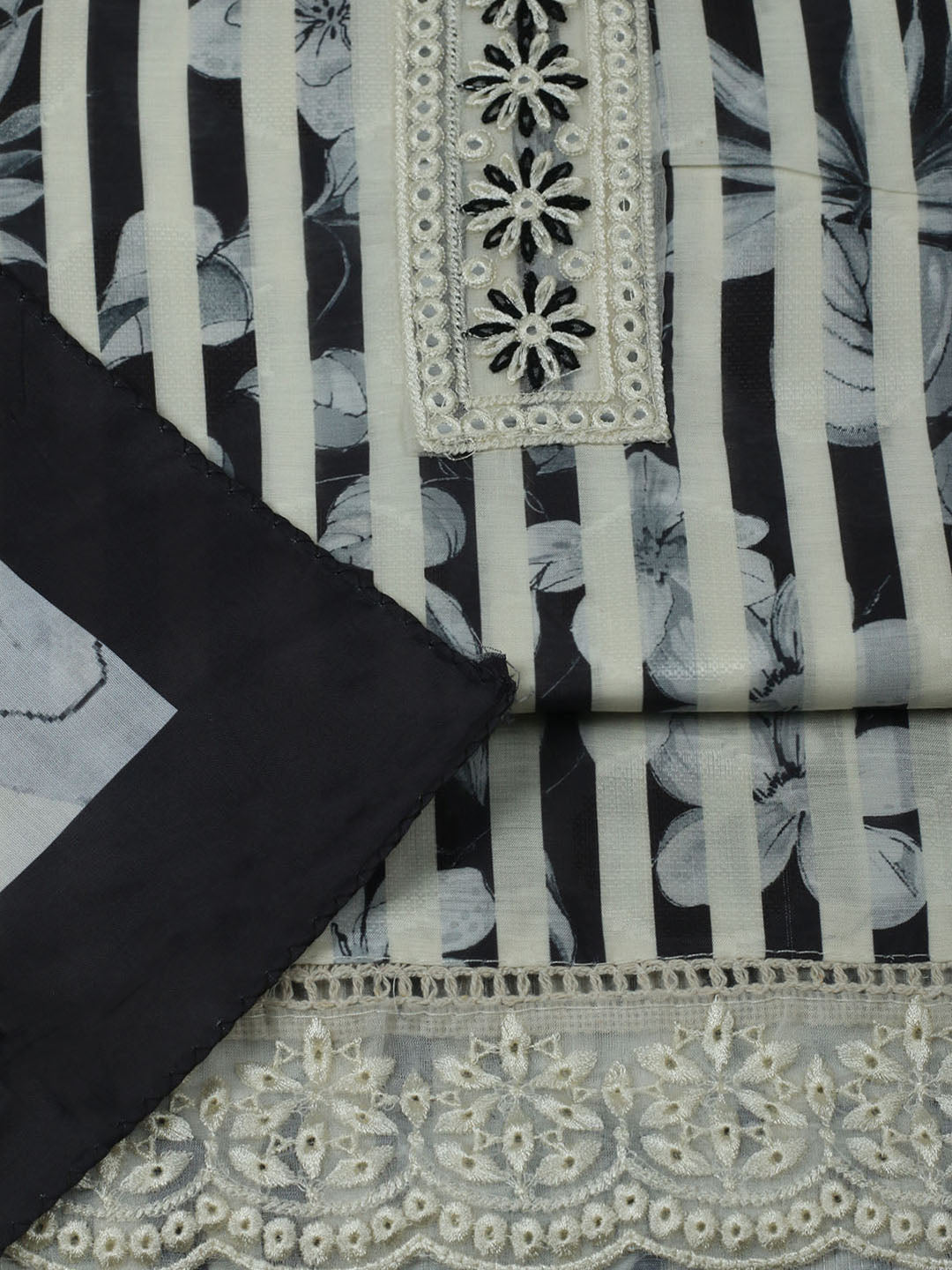 Embroidered Muslin Unstitched Suit With Pant &amp; Dupatta
