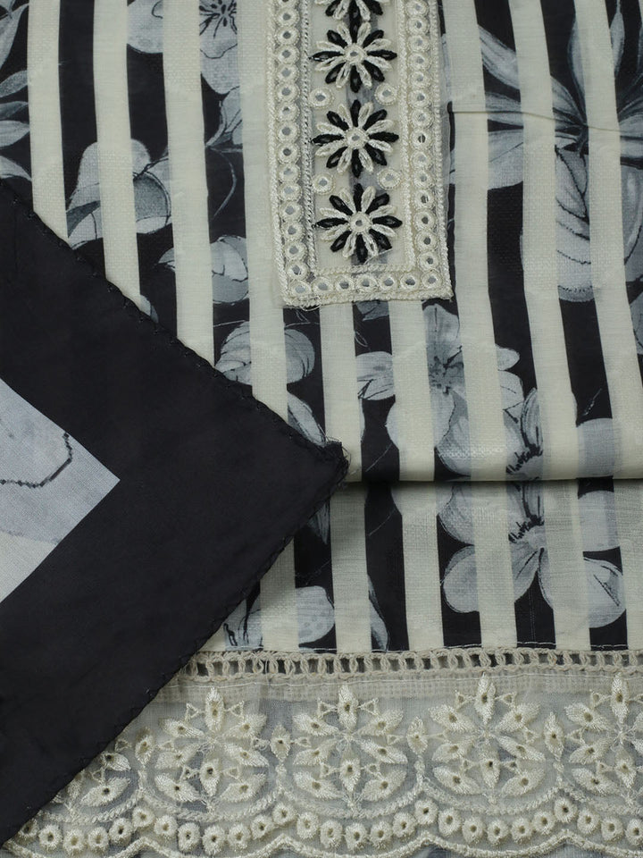 Embroidered Muslin Unstitched Suit With Pant &amp; Dupatta