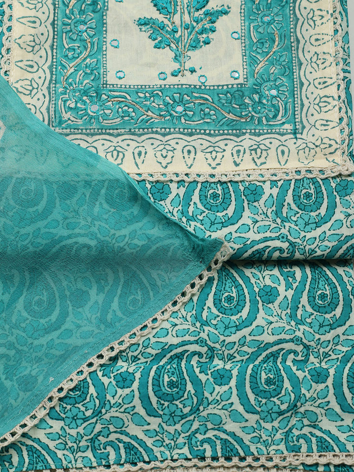 Printed Cotton Blend Unstitched Suit With Pant &amp; Dupatta