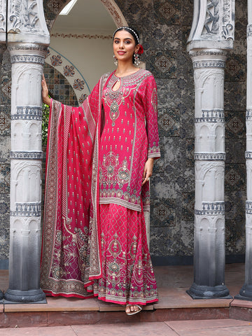 Digital Print Crepe Kurti With Sharara & Dupatta