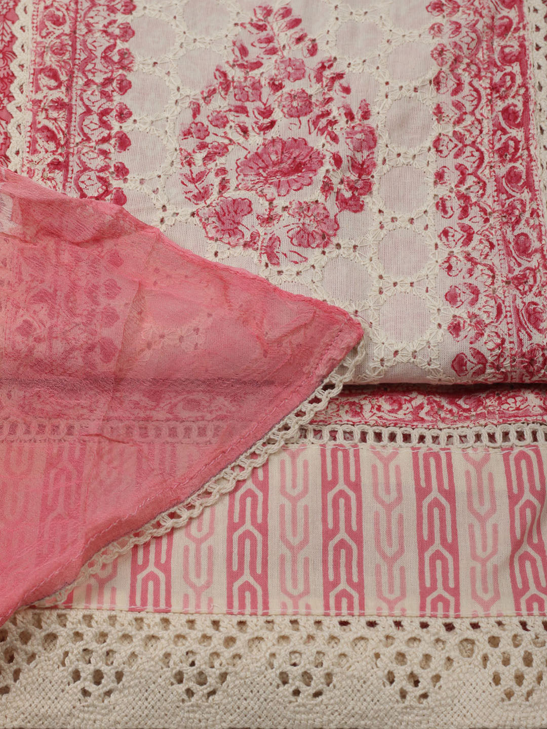 Embroidered Cotton Unstitched Suit With Pant Dupatta