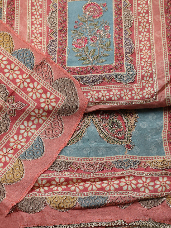 Embroidered Muslin Unstitched Suit With Pant &amp; Dupatta