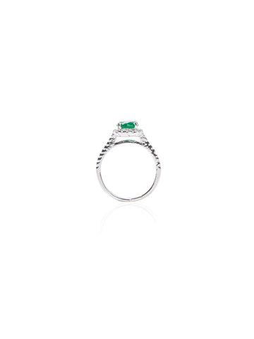 Emerald Stone Silver Adjustable Ring
