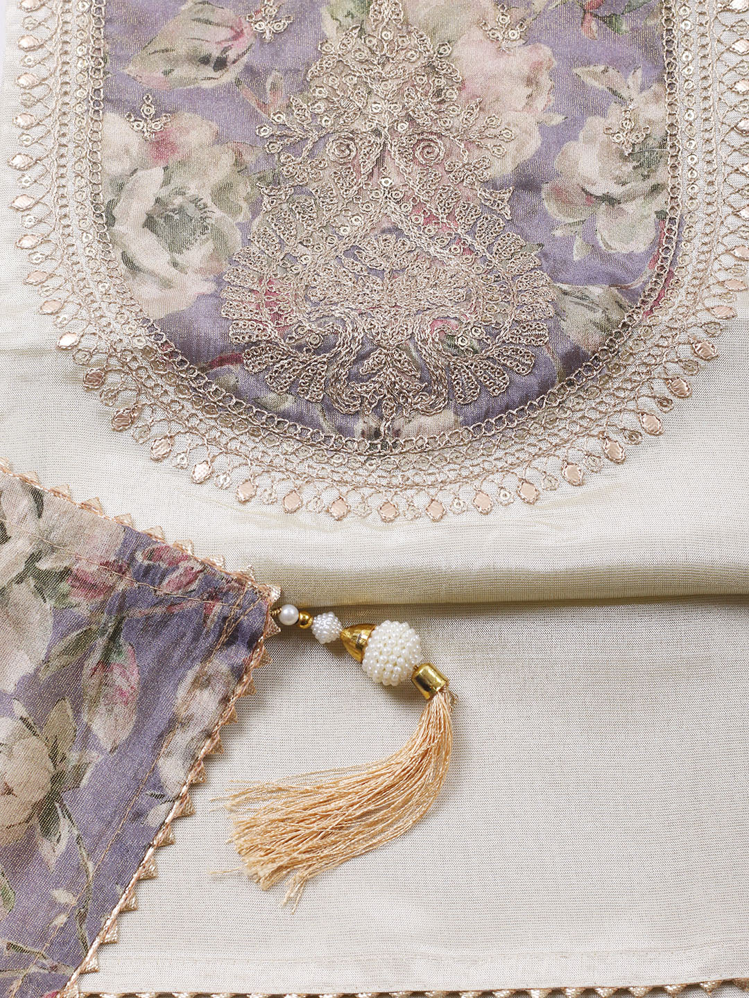 Embroidered Tissue Unstitched Suit With Pant &amp; Dupatta