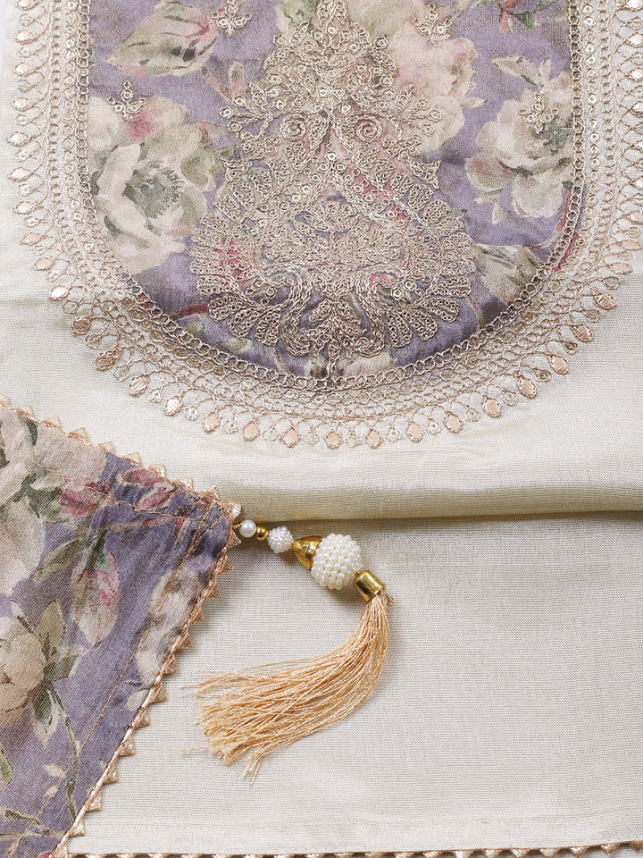 Embroidered Tissue Unstitched Suit With Pant &amp; Dupatta