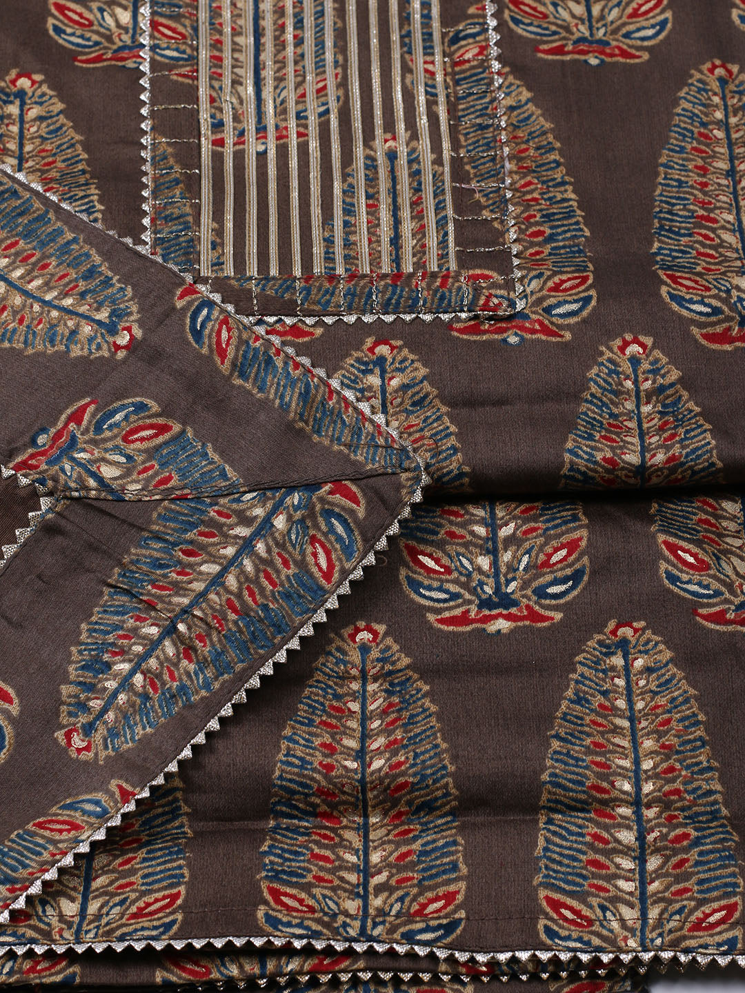 Neck Patti Cotton Blend Unstitched Suit With Dupatta