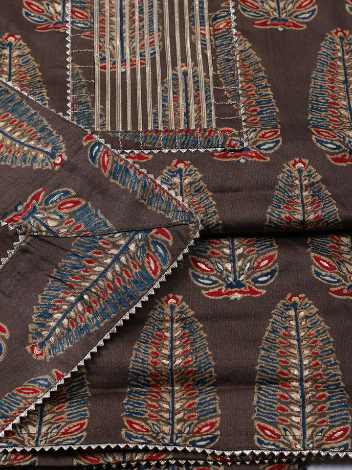 Neck Patti Cotton Blend Unstitched Suit With Dupatta