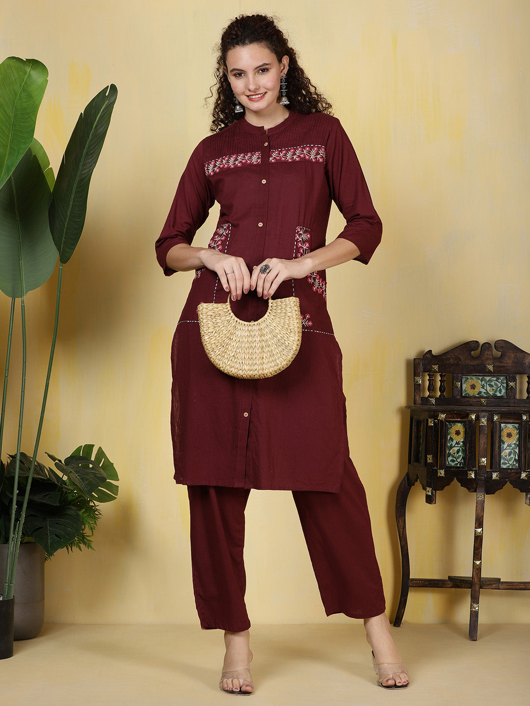 Printed Cotton Blend Kurta With Pants