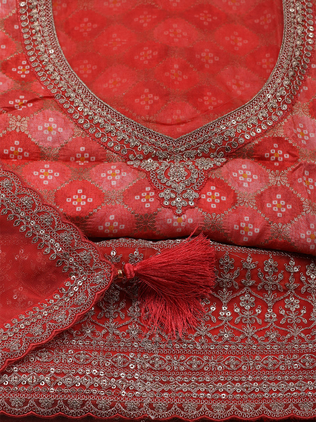Embroidered Art Silk Unstitched Suit With Dupatta