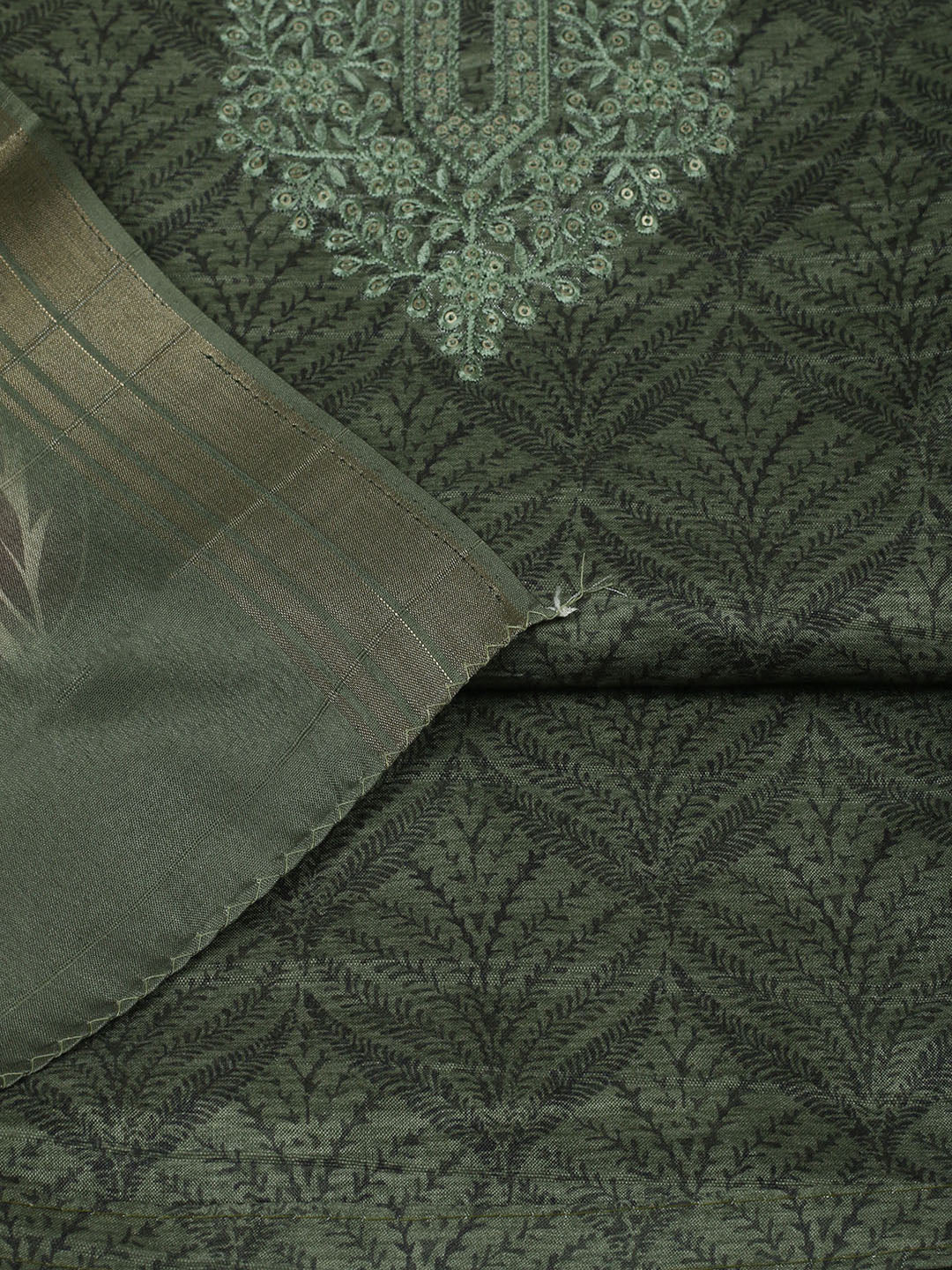 Embroidered Cotton Unstitched Suit With Pant &amp; Dupatta