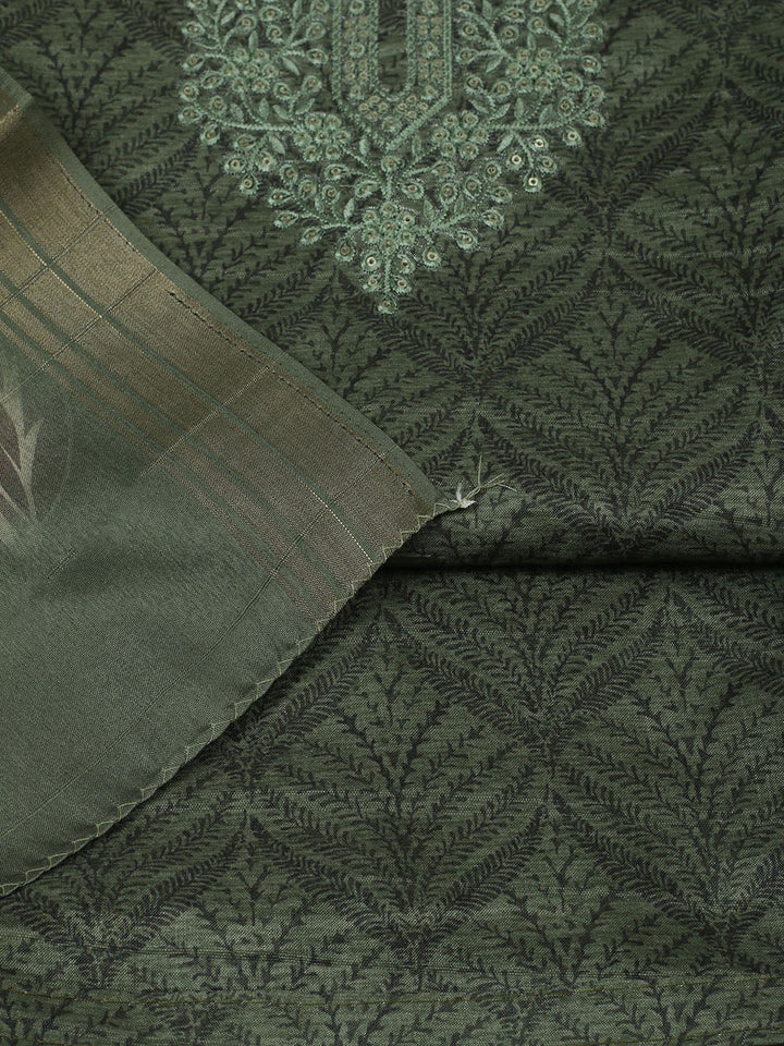 Embroidered Cotton Unstitched Suit With Pant &amp; Dupatta