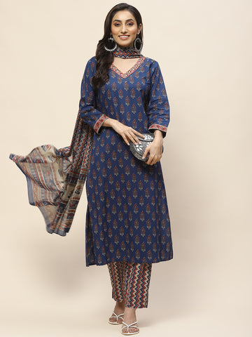 Printed Cotton Suit Set With Dupatta