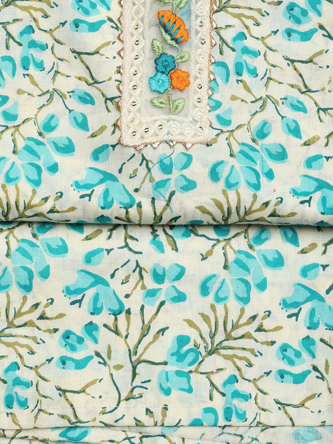 Printed Cotton Blend Unstitched Suit With Dupatta