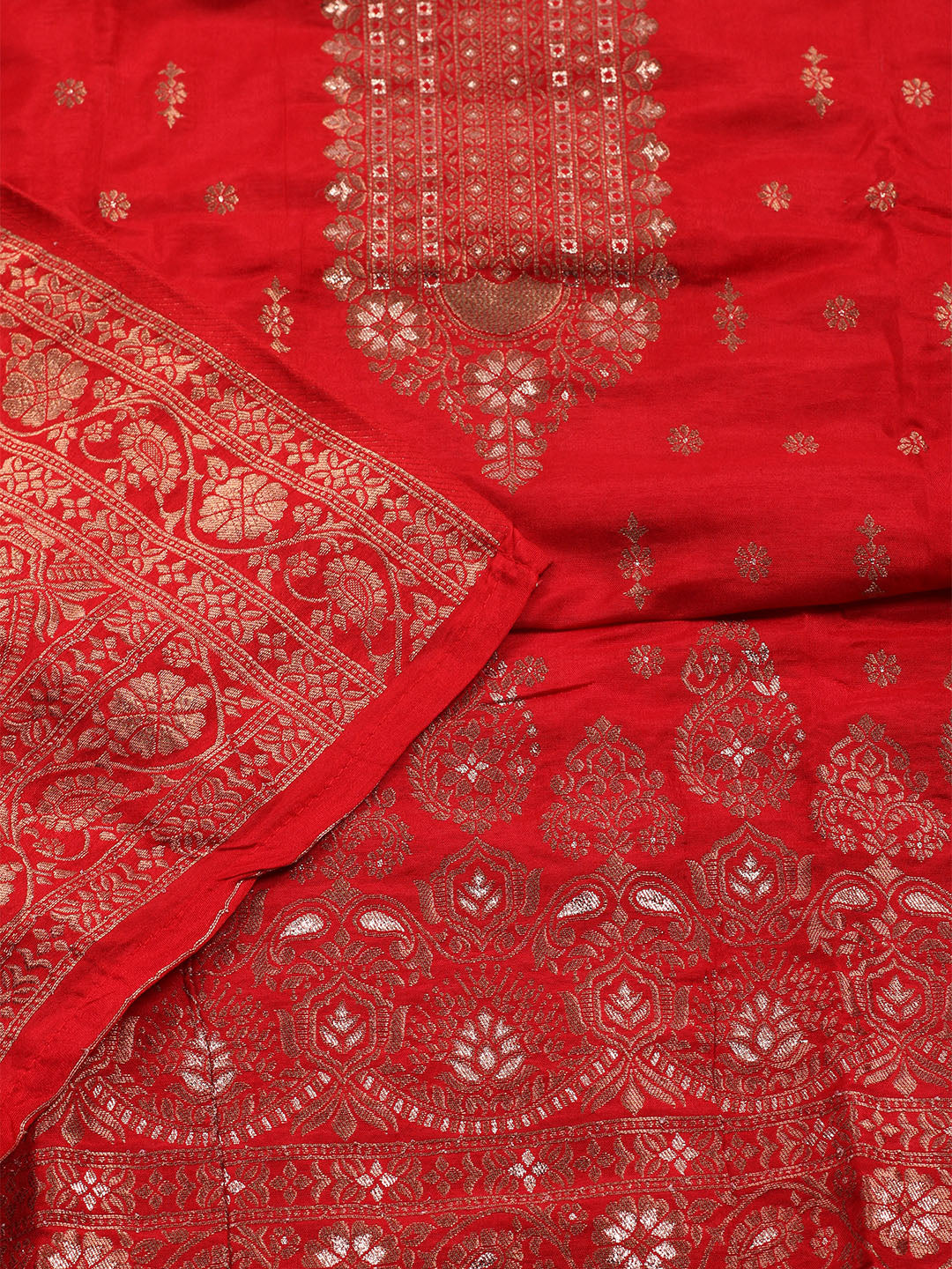 Neck Embroidered Chanderi Unstitched Suit With Dupatta