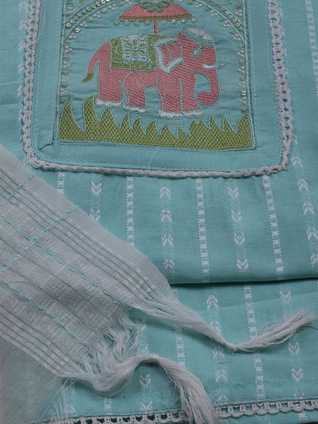 Neck Embroidered Cotton Blend Unstitched Suit With Dupatta