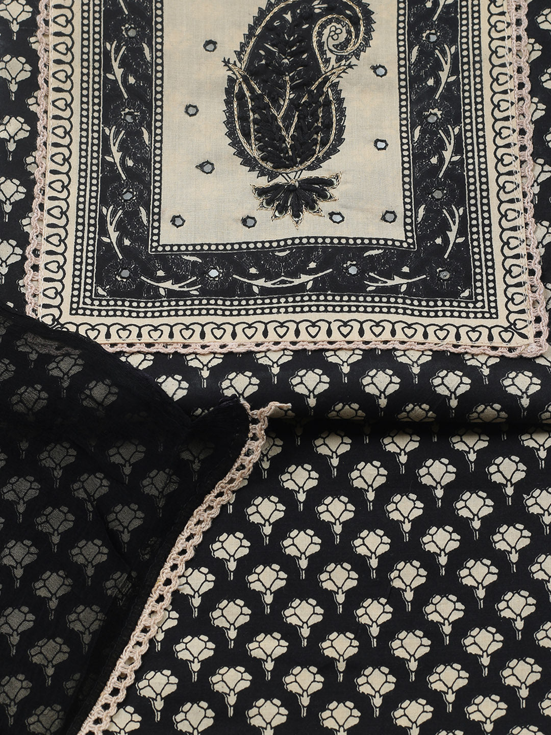 Embroidered Cotton Blend Unstitched Suit With Pant &amp; Dupatta