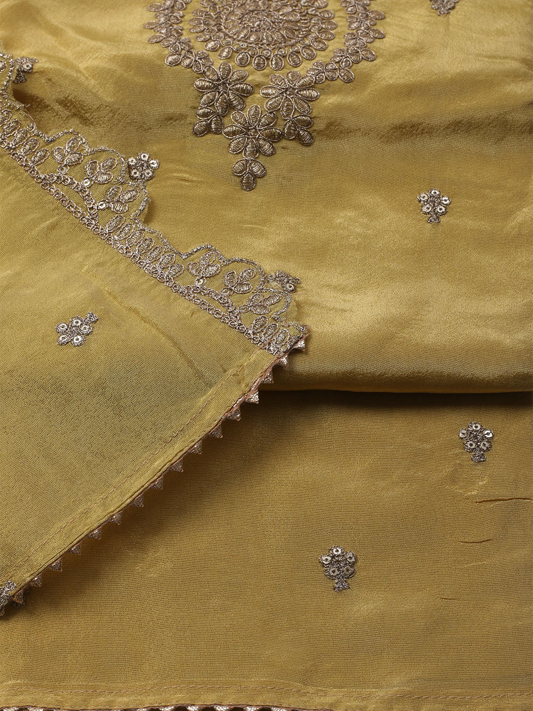 Embroidered Organza Unstitched Kurta With Pant &amp; Dupatta