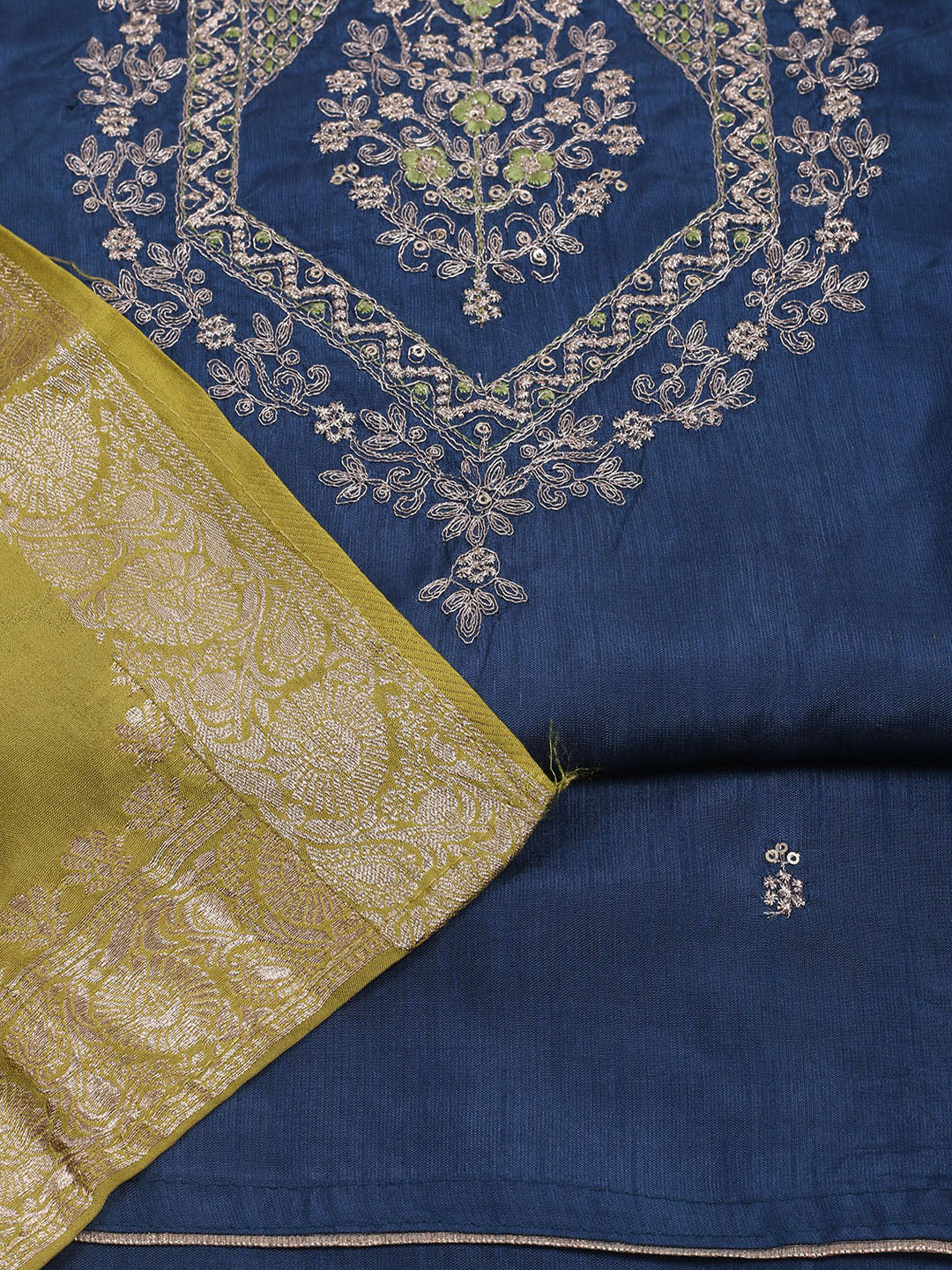 Neck Embroidered Chanderi Unstitched Suit Piece With Dupatta