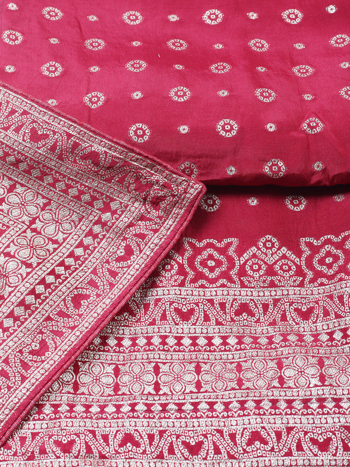 Embroidered Art Silk Unstitched Suit Piece With Dupatta