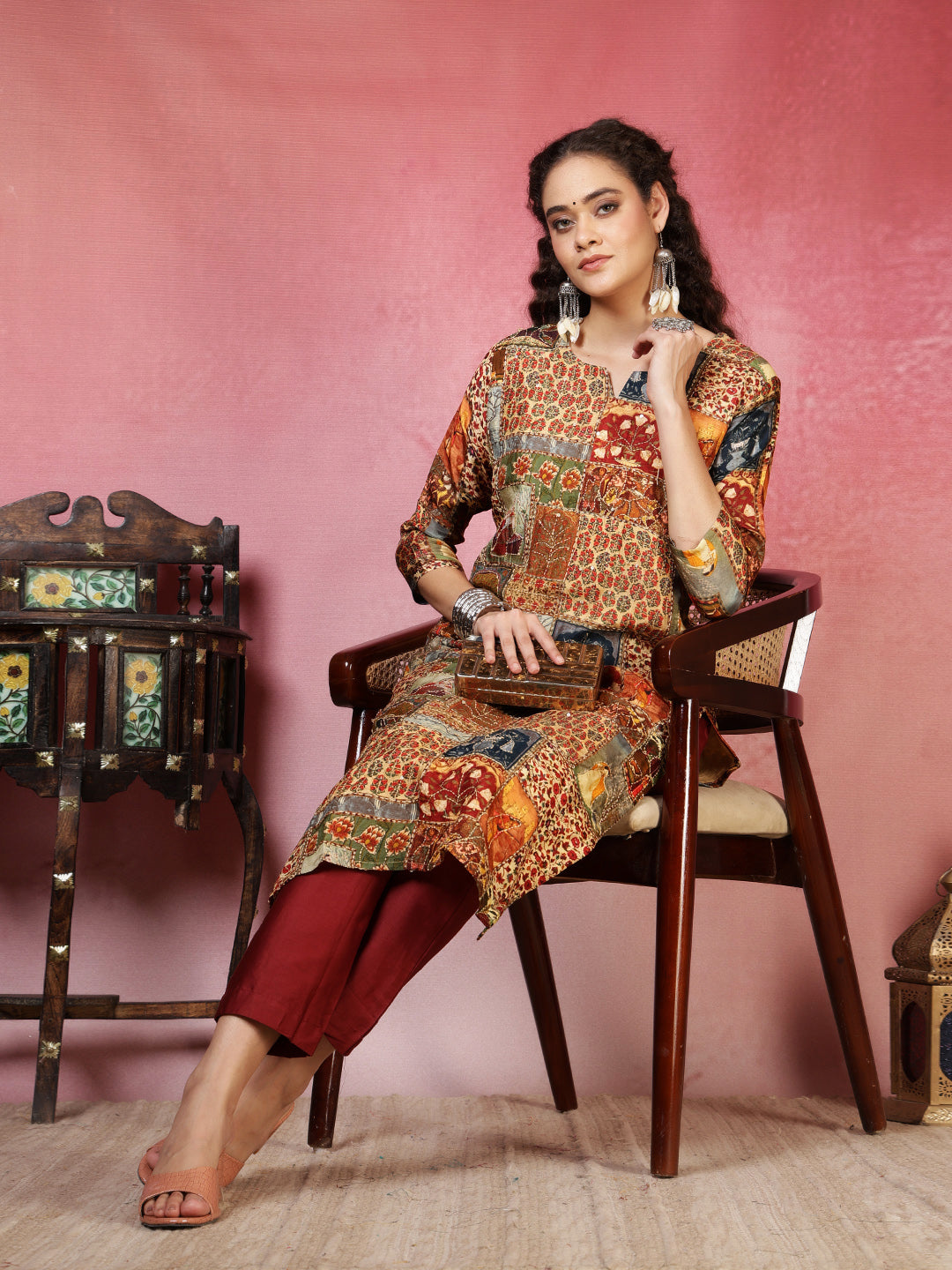 Kantha Work Cotton Blend Kurta With Pants