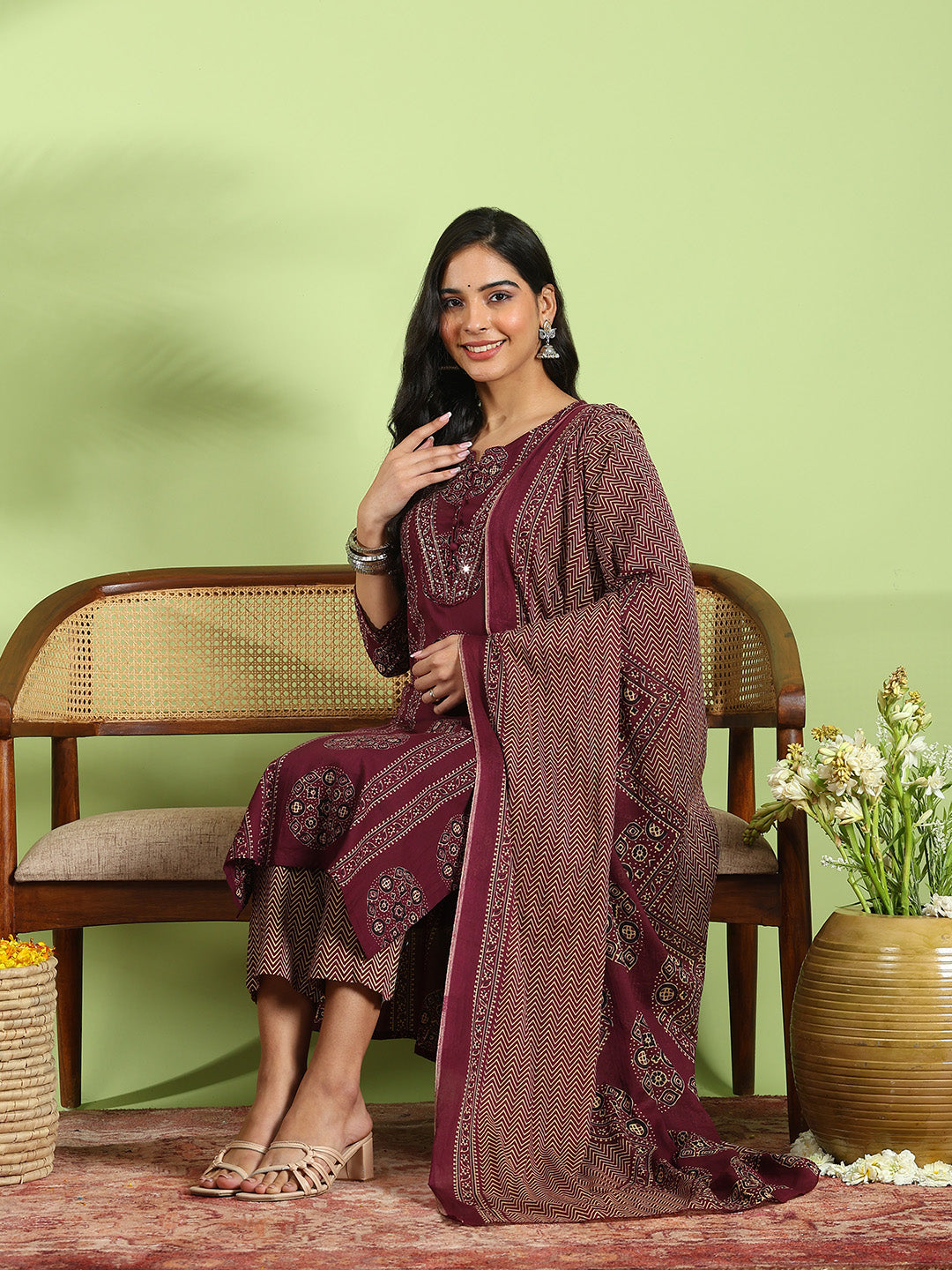 Printed Cotton Kurta With Pant &amp; Dupatta