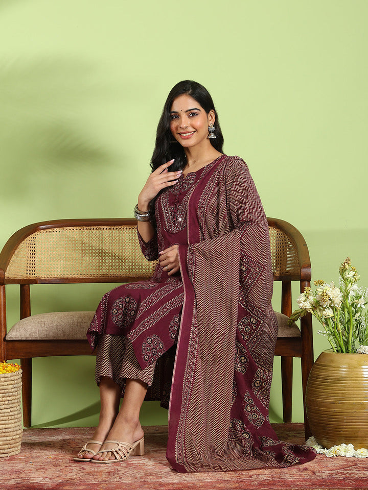 Printed Cotton Kurta With Pant &amp; Dupatta
