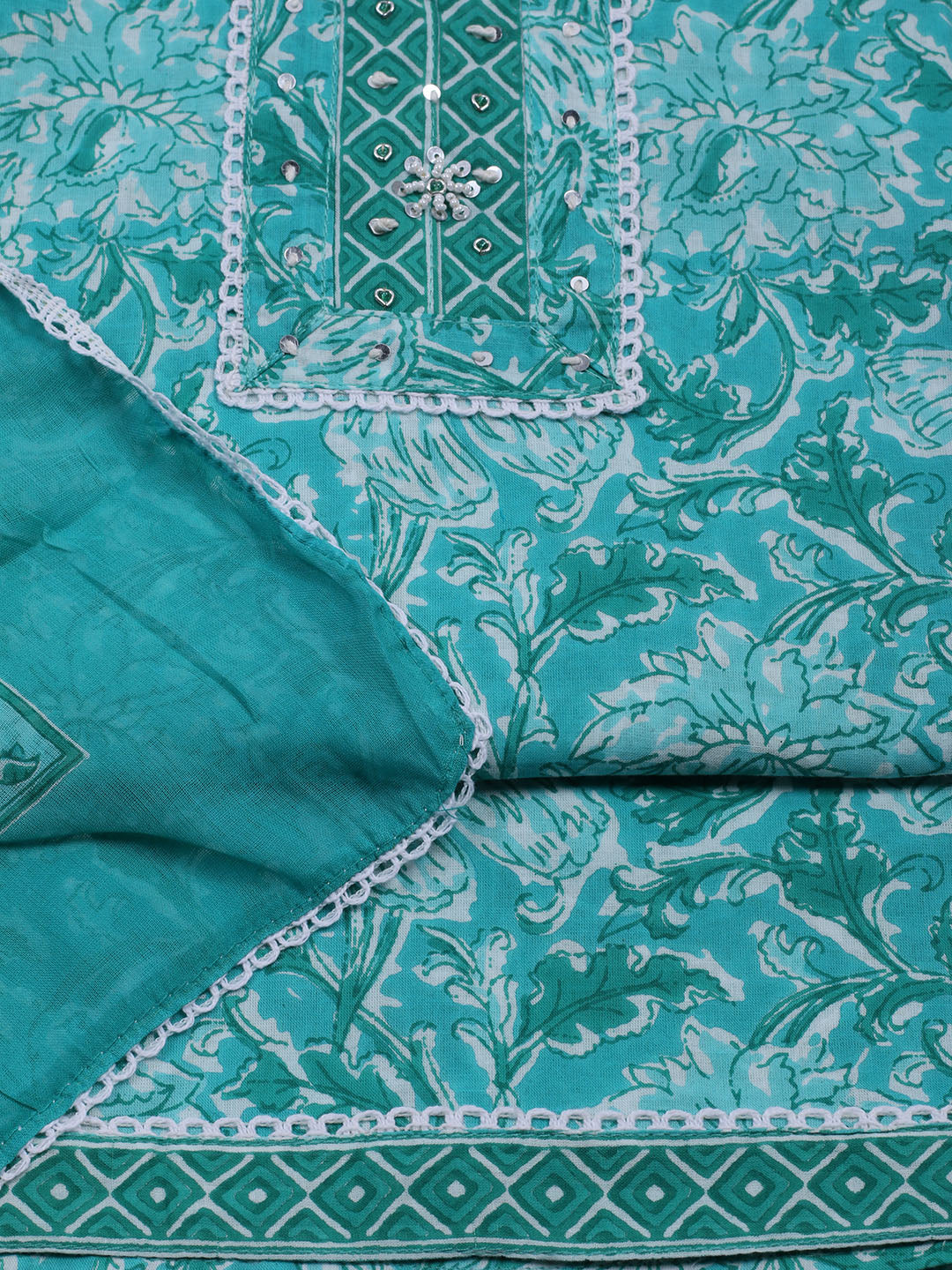 Printed Cotton Blend Unstitched Suit With Dupatta