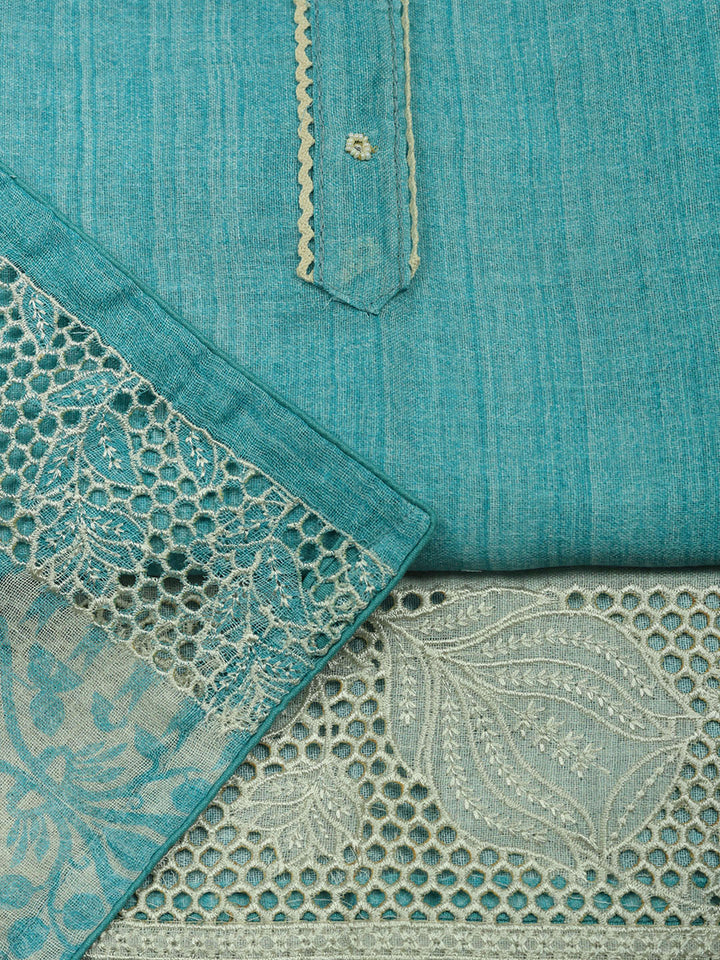 Embroidered Linen Blend Unstitched Suit With Pant &amp; Dupatta